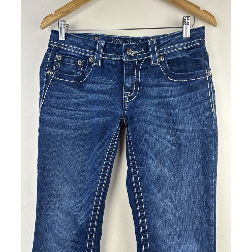 Miss Me Jeans Womens 28 Bootcut Low Rise Bling Rhinestone Embroidered Denim - Picture 8 of 15